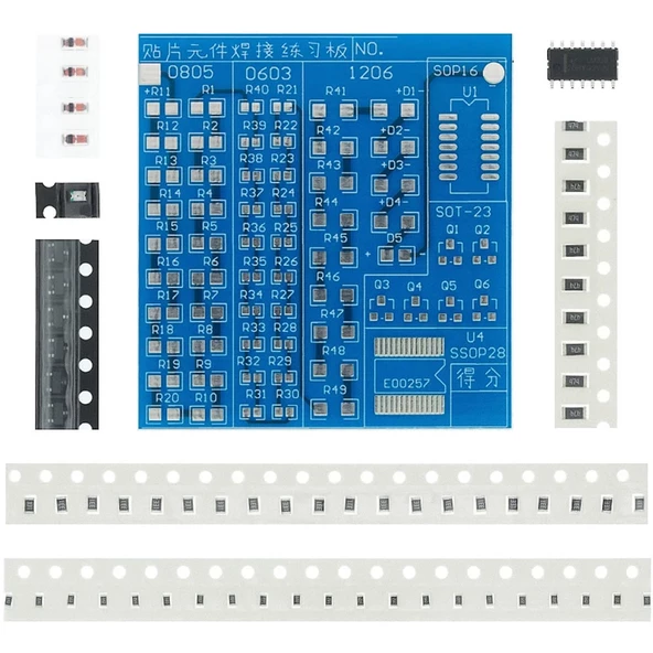 Smd Lehim Öğrenme Seti 62 Parça Smt Elektronik Eğitim Kiti Deney Pratikleme Kartı Sop14 0603 0805 ürün görseli 1