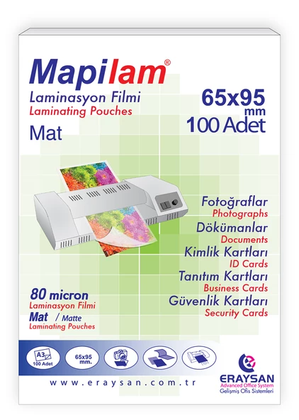 MAPİLAM 80 MİCRON MAT LAMİNASYON FİLMİ (ID KART) (65X95) 100 LÜ ürün görseli 1