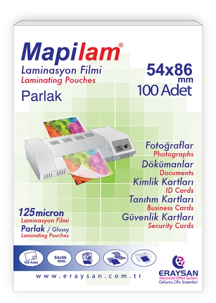 MAPİLAM 125 MİCRON PARLAK LAMİNASYON FİLMİ (KREDİ KARTI) (54X86) 100 LÜ ürün görseli 1