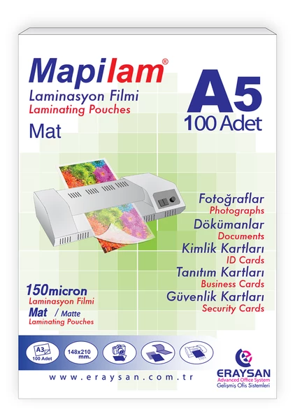 MAPİLAM 150 MİCRON MAT LAMİNASYON FİLMİ (A5) 100 LÜ ürün görseli 1