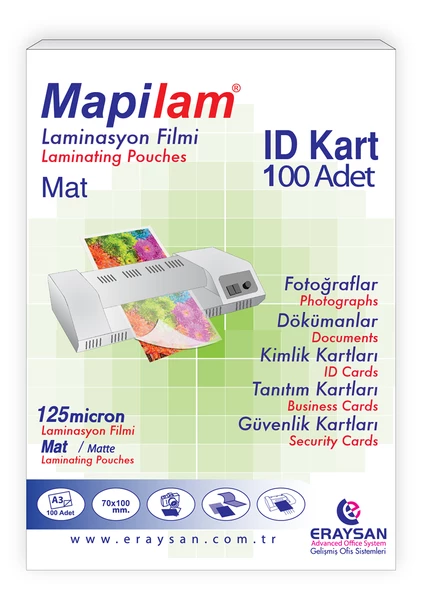 MAPİLAM 125 MİCRON MAT LAMİNASYON FİLMİ (ID KART) (70X100) 100 LÜ ürün görseli 1