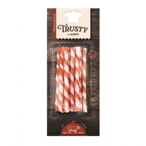 19047399 M-PETS TRUSTY BEEF TWISTED STICKS 10LU 55GR/12,7CM ürün görseli 1