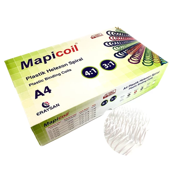 MAPİCOİL 4:1 PLASTİK HELEZON SPİRAL 12MM BEYAZ 100 AD. 48 LOP ürün görseli 1