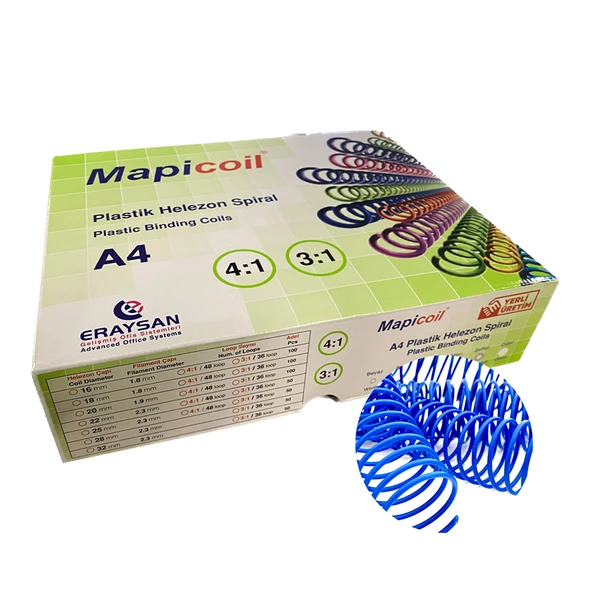 MAPİCOİL 3:1 PLASTİK HELEZON SPİRAL 50MM MAVİ 50 AD. 36 LOP ürün görseli 1