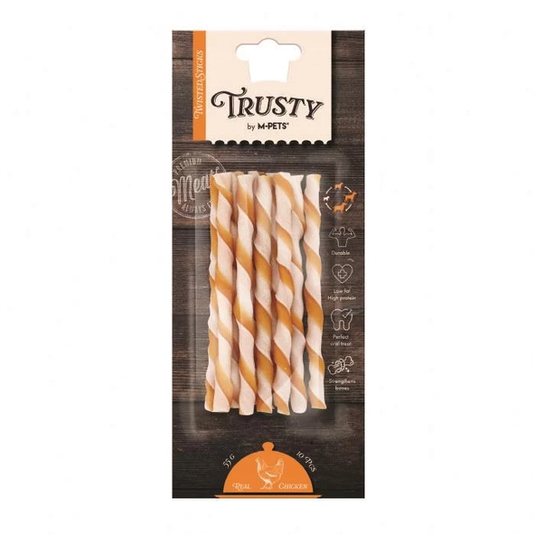 19047299 M-PETS TRUSTY CHICKEN TWISTED STICKS 10LU 55GR/12,7CM ürün görseli 1