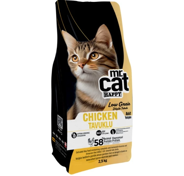 Mr. Cat Happy Low Grain Tavuklu Yetişkin Kedi Maması 2,5 Kg ürün görseli 1
