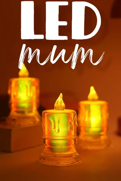3 ADET Led Mum Simli Tipi Pil Dahil Dumansız Alev Ledli Yapay Dekoratif Mum Işığı ORTA PT421 ürün görseli 1