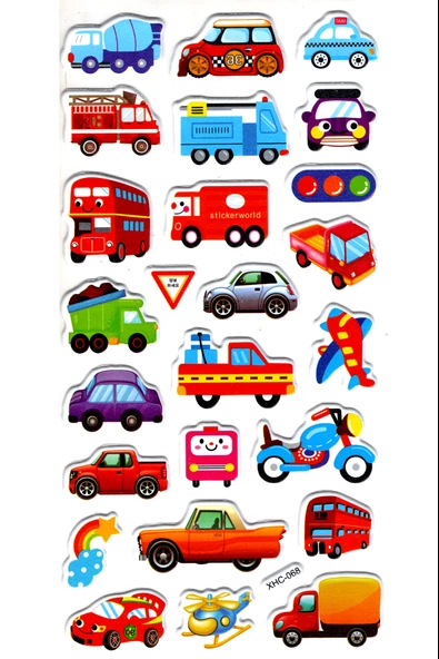 Sticker Kabartmalı Stiker Çıkartma Etiket (XHC068)-18x9 cm- Sevimli Araba Taşıt ürün görseli 1