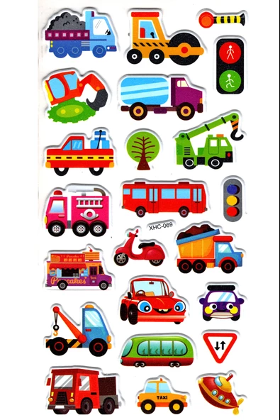 Sticker Kabartmalı Stiker Çıkartma Etiket (XHC069)-18x9 cm- Sevimli Araba iş Makinası ürün görseli 1