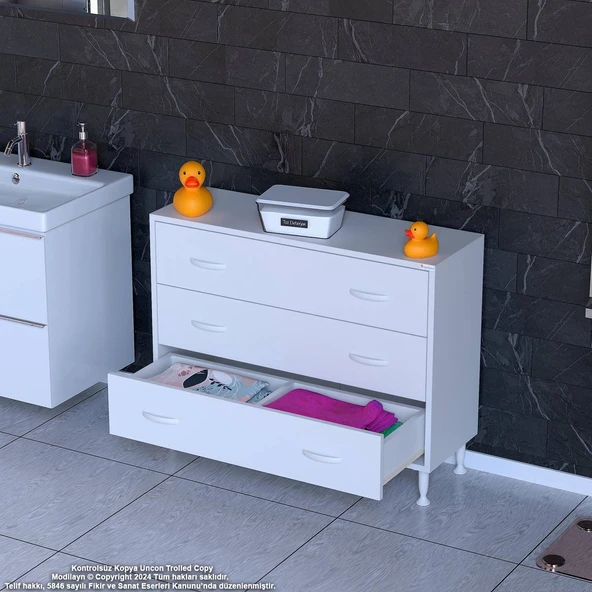 Modilayn SÖKE 90x75x32,5 cm’ lik 3 Çekmeceli 6 Gözlü Banyo Organizeri Maxi Çok Amaçlı Banyo dolabı ürün görseli 1