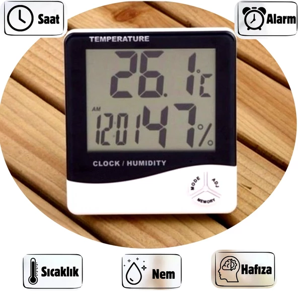 Dijital Oda Termometresi Sıcaklık Ve Nem Ölçer Masa Saati Alarm Oda Termometre  Sıcaklık Ölçer ürün görseli 1