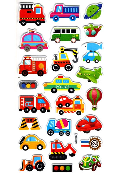 Sticker Kabartmalı Stiker Çıkartma Etiket (XHC070)-18x9 cm- Şirin Araba ürün görseli 1