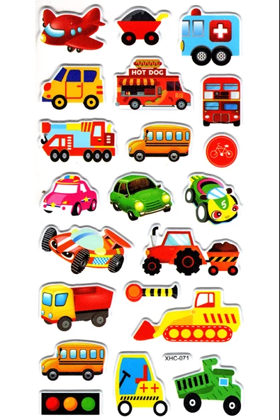 Sticker Kabartmalı Stiker Çıkartma Etiket (XHC071)-18x9 cm- Şirin Araba Uçak ürün görseli 1