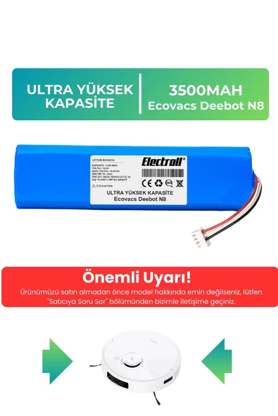 Ecovacs Deebot N8 Robot Vacuum Cleaner Robot Süpürge (Ultra Yüksek Kapasite) 3500mAh Süpürge Pil ürün görseli 1
