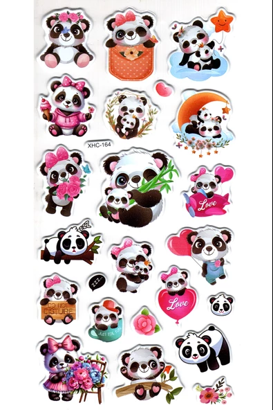 Sticker Kabartmalı Stiker Çıkartma Etiket (XHC164)-18x9 cm- Sevimli Şirin Panda ürün görseli 1