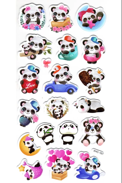 Sticker Kabartmalı Stiker Çıkartma Etiket (XHC163)-18x9 cm- Sevimli Panda ürün görseli 1