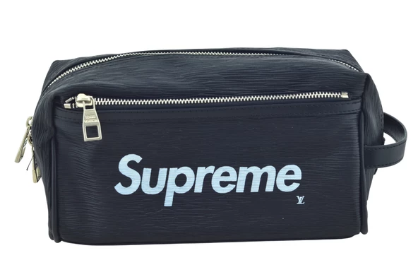 Supreme Deri Unisex iki Gözlü Siyah El Çantası  (30x14.5cm) ürün görseli 1