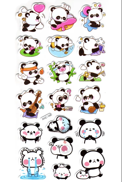 Sticker Kabartmalı Stiker Çıkartma Etiket (XHC166)-18x9 cm- Sevimli Emoji Panda ürün görseli 1