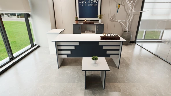Glow Furniture Perla Ofis Masa Takımı Beyaz Antrasit ürün görseli 1