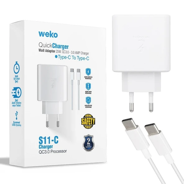 Weko WK-21440 25 Watt Cep Telefonu Şarj Aleti Adaptörü Type-c Kablolu İki Ucu Type-c ürün görseli 1