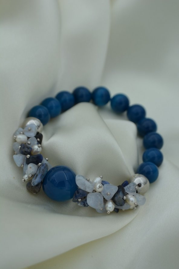 STONEAGE Güzel Bayan Bileklik Ceyt İnci ve Lapis Lazuli Taşlı ürün görseli 1