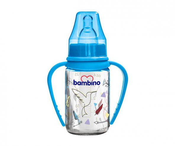 Bambino Cam Kulplu Biberon 125 Ml - Mavi Kuş ürün görseli 1