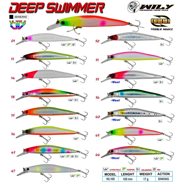 Wily Deep Swimmer 10 cm 17 gr Maket Balık Sinking  66 ürün görseli 1