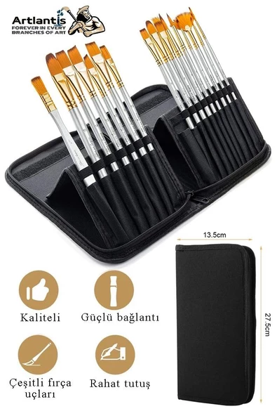 Profesyonel Resim Fırça Seti 15 li 1 Paket Sentetik Kaliteli Ressam Fırça Seti Çantalı Akrilik Suluboya Guaj Sanatçı ürün görseli 1