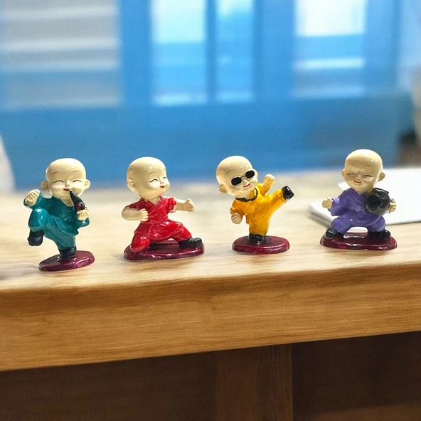 4 ADET KUNG FU KEŞİŞ BUDİZM DEKORATİF BİBLO NOEL SÜSLERİ YILBAŞI HEDİYELERİ VİTRİN DEKOR ürün görseli 1