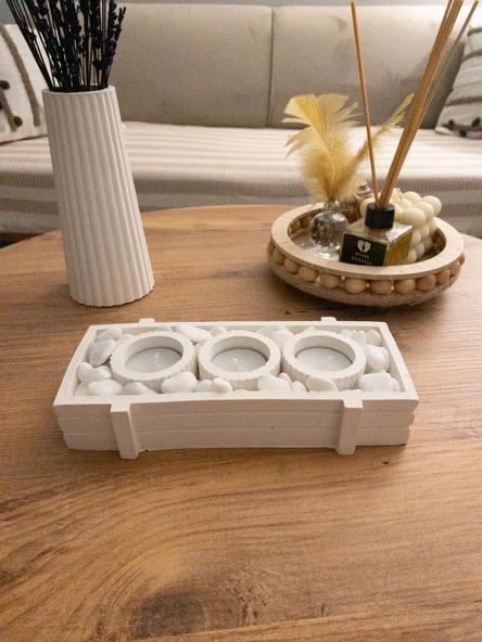 Tabaklı Beton Mumluk Tealight Dahil - Resim 4