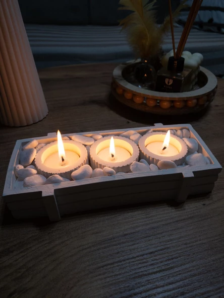 Tabaklı Beton Mumluk Tealight Dahil ürün görseli 1