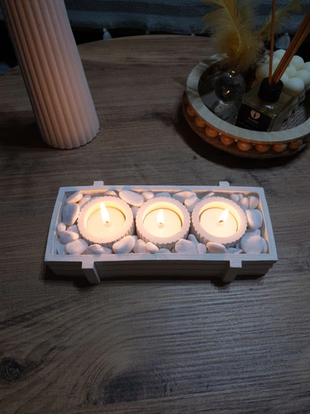 Tabaklı Beton Mumluk Tealight Dahil - Resim 3