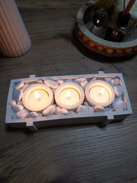 Tabaklı Beton Mumluk Tealight Dahil - Resim 5