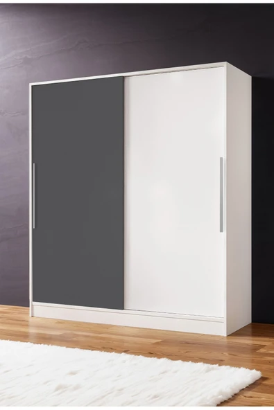 AEKA Ae-4001 Zambak Sürgülü Dolap Çok Raflı Çekmeceli Askılı Beyaz Kasalı (Gri-Beyaz Kapaklı)  Gardırop ürün görseli 1