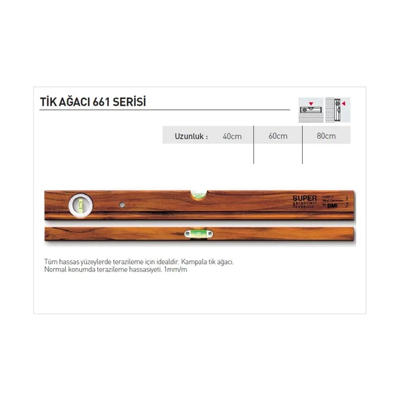 BMI 661080 Ağaç Su Terazisi 80 CM - Resim 2