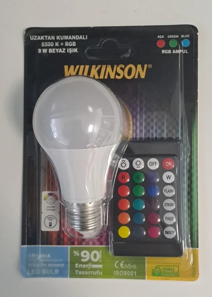 WILKINSON RGB LED AMPUL ANİMASYONLU UZAKTAN KUMANDALI 6500K 9W BEYAZ IŞIK WLK-RGB-9W ürün görseli 1