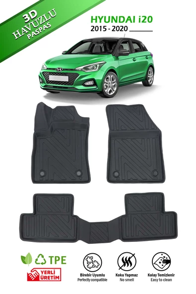 Havuzlu 3d Siyah Paspas Takımı, HYUNDAI i20 2015-2020 Arası 3d Havuzlu Paspas, HediyeAraç Kokusu ürün görseli 1