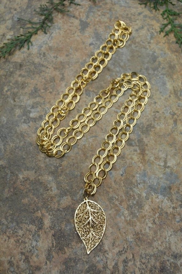 STONEAGE JEWELLERY Altın Kaplama Yaprak Uzun Bayan Kolye ürün görseli 1
