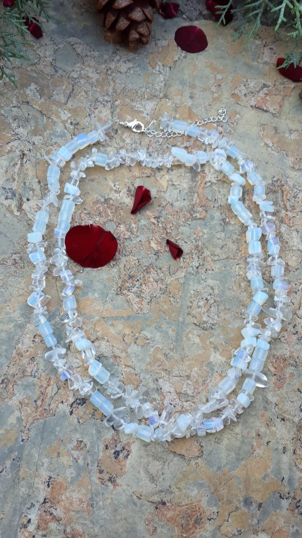 STONEAGE JEWELLERY Aytaşı Çift Sıra Doğal Taş Bayan Kolye ürün görseli 1