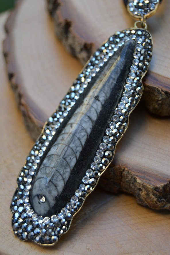 STONEAGE JEWELLERY Balık Fosili Doğal Taş El Yapımı Bayan Kolye ürün görseli 1