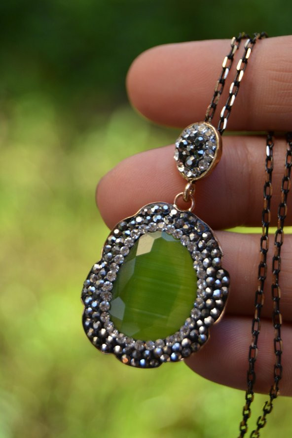 STONEAGE JEWELLERY Bayan Kolye Kedi Gözü Fıstık Yeşili ürün görseli 1