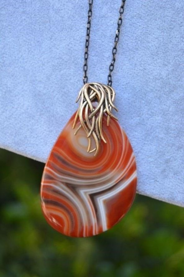 STONEAGE JEWELLERY Dantelli Akik Doğal Taş Kolye ürün görseli 1