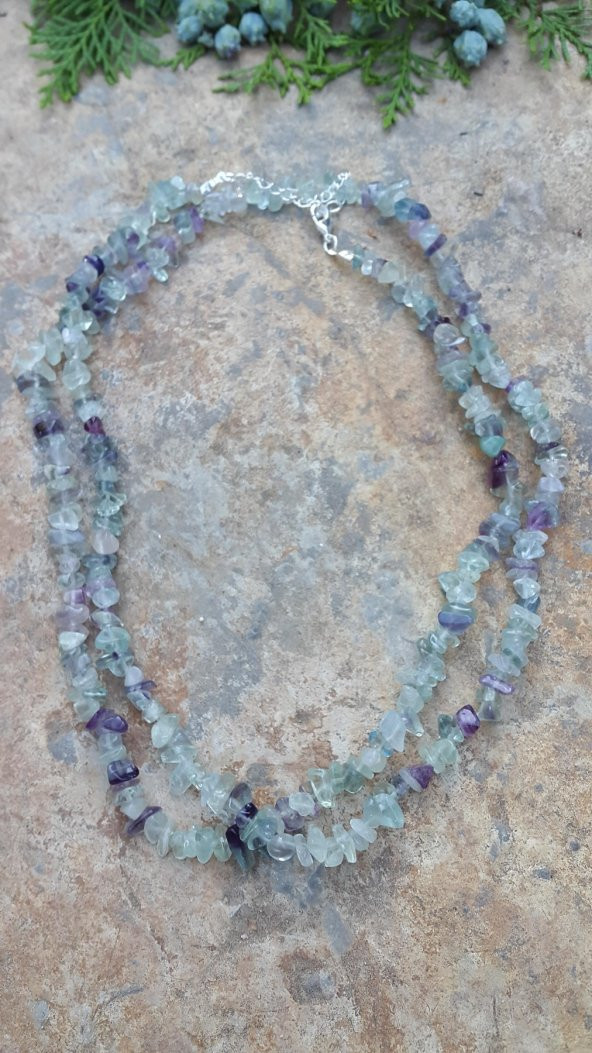 STONEAGE JEWELLERY Florit Doğal Taş Çift Sıra Bayan Kolye ürün görseli 1