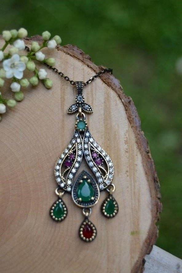 STONEAGE JEWELLERY Kök Yakut Kök Zümrüt Otantik Bayan Kolye ürün görseli 1