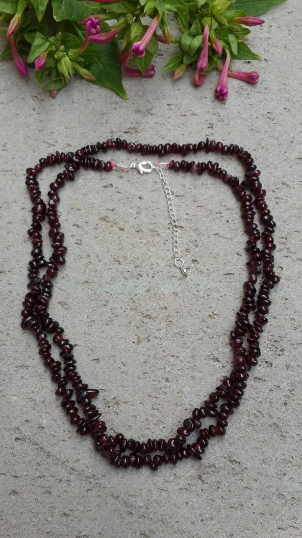 STONEAGE JEWELLERY Lal Doğal Taş Çift Sıra Bayan Uzun Kolye ürün görseli 1