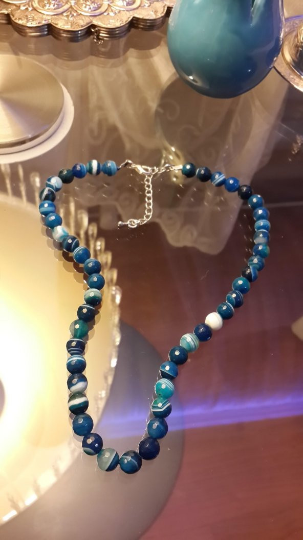 STONEAGE JEWELLERY Mavi Akik Kendine Güven Bayan Kolye ürün görseli 1