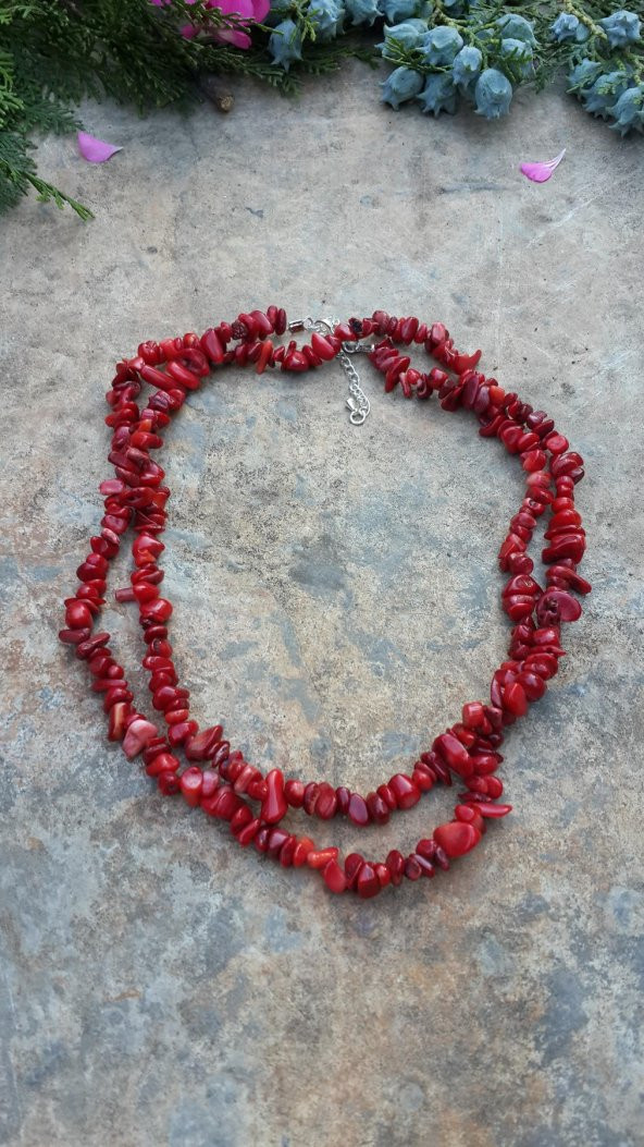 STONEAGE JEWELLERY Mercan Doğal Taş Hem Kısa Hem Uzun Bayan Kolye ürün görseli 1