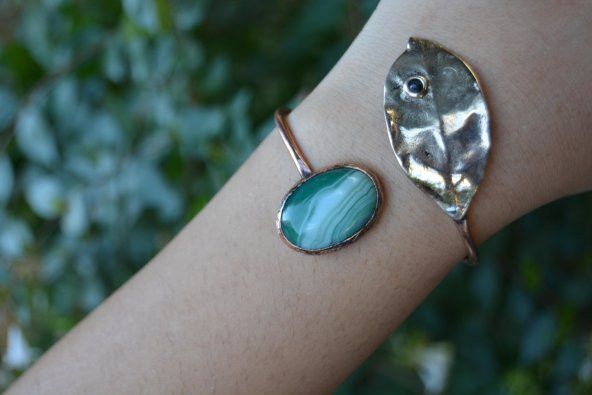 STONEAGE JEWELLERY Yeşil Akik Taşlı Tasarım Bileklik ürün görseli 1
