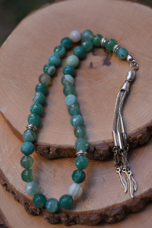 STONEAGE JEWELLERY Yeşil Akik Doğal Taş Tesbih ürün görseli 1