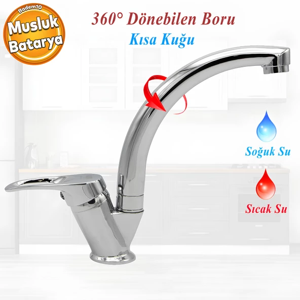 Vista Mix Kısa Batarya Krom Lavabo Banyo Mutfak Musluğu Musluk Mermer Tezgah Üstü Çift Su Giriş Evye ürün görseli 1